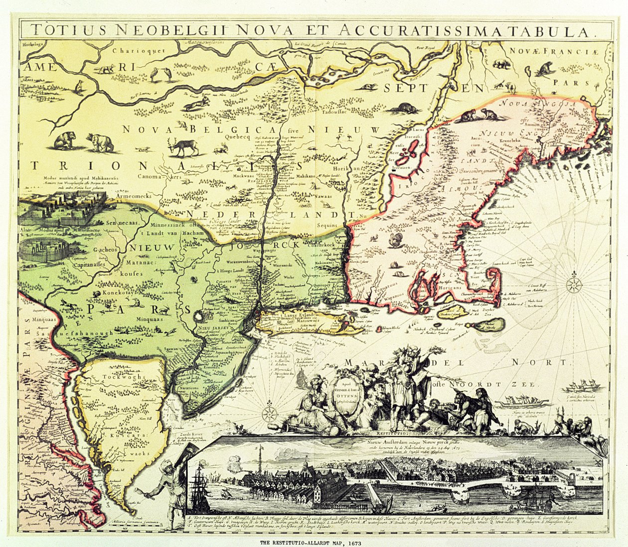 Új Amszterdam Restitutio-Allardt térképe, gravírozott és kocsma. Carolus Allardt, 1673 (rézmetszet) alkotó: Dutch School