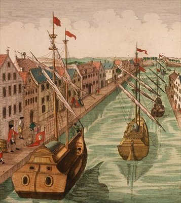 Kilátás a delfti Kettle Gate-re, a hajózás részlete a kikötői csatornán (metszet) (83371 részlet) alkotó: Dutch School