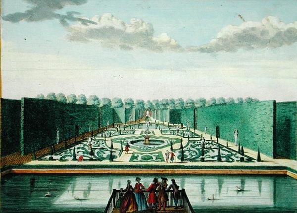 Az assumburgi ház mögötti amfiteátrum látképe, Hendrick de Leth és Matthias Brouerius Van Nidek "Het Zeganplant Kennemerlant" című, 1700-1730 körül kiadott művéből (színes metszet). alkotó: Dutch School