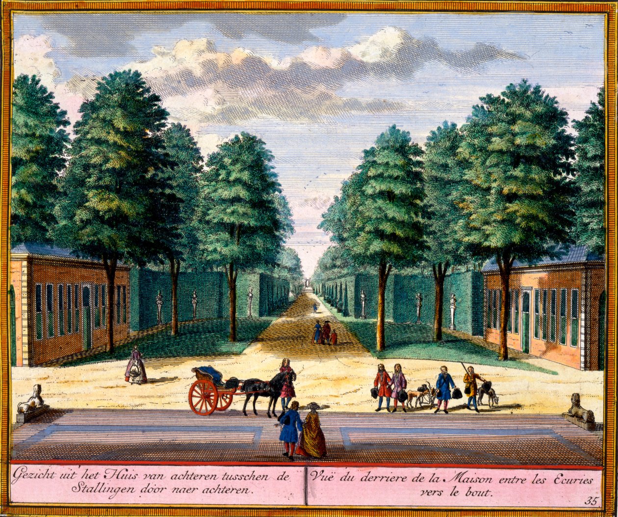 Kilátás az istállók közötti ház hátuljára, Hendrick de Leth és Matthias Brouerius Van Nidek Het Zeganpralent Kennemerlant című könyvéből, 1700-30 körül alkotó: Dutch School