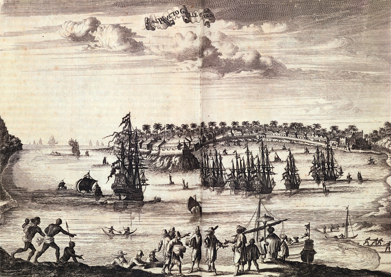 Kilátás Galle kikötőjére és városára, 1676-ban, Amszterdamban alkotó: Dutch School