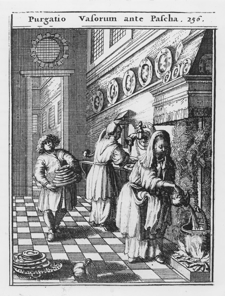 Háztartási edények mosása húsvét előtt (Purgatio Vasorum ante Pascha), illusztráció Johannes Leusden „Hebraeo-Mixtus Philologus” című művéből, pub. Utrecht, 1699 (metszet) alkotó: Dutch School