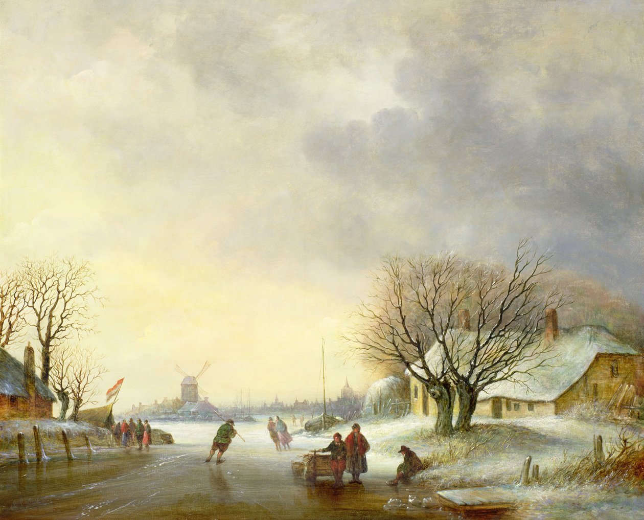 Téli jelenet szélmalommal alkotó: Dutch School