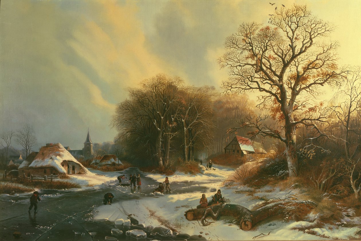 Figurák a befagyott folyón alkotó: Dutch School Dutch School