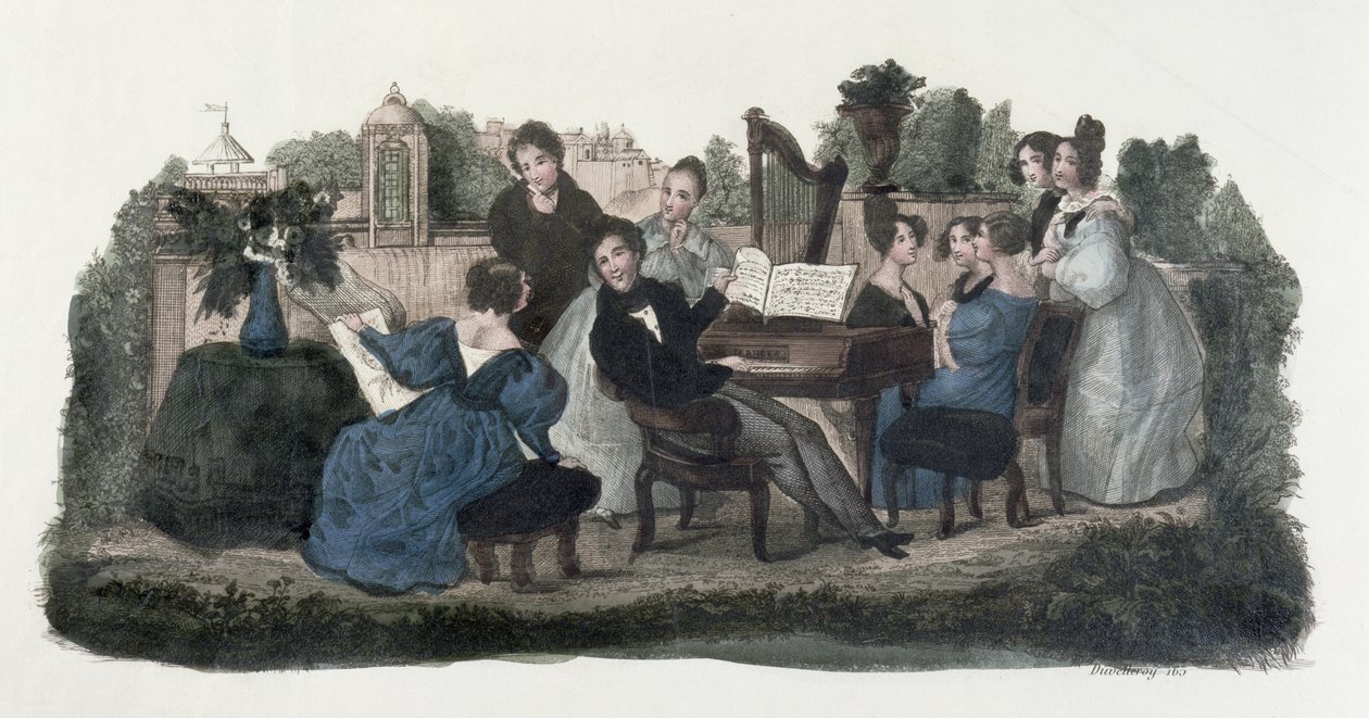 Zenés összejövetel egy kertben, 1830 körül alkotó: Duvelleroy