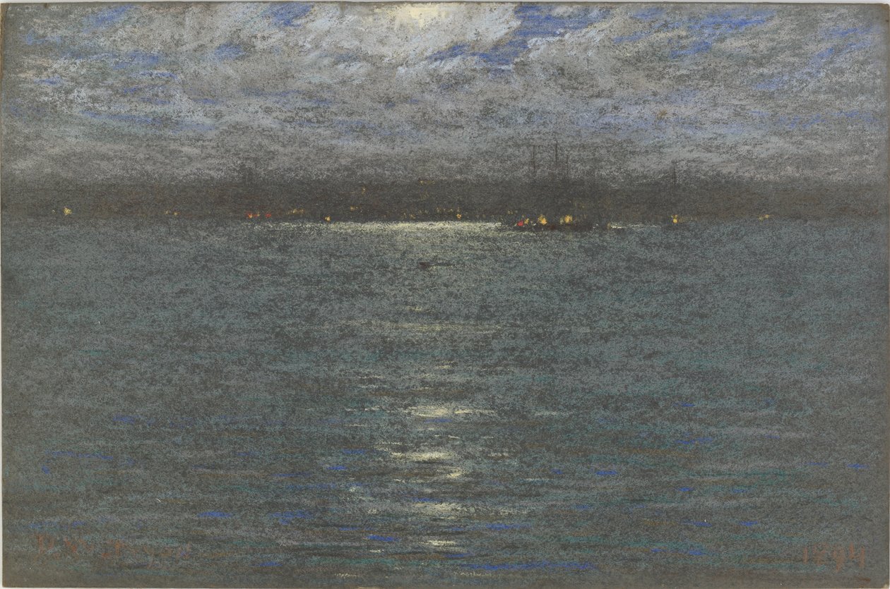 Éjszaka: Egy kikötő, 1894 (pasztell barna papíron) alkotó: Dwight William Tryon