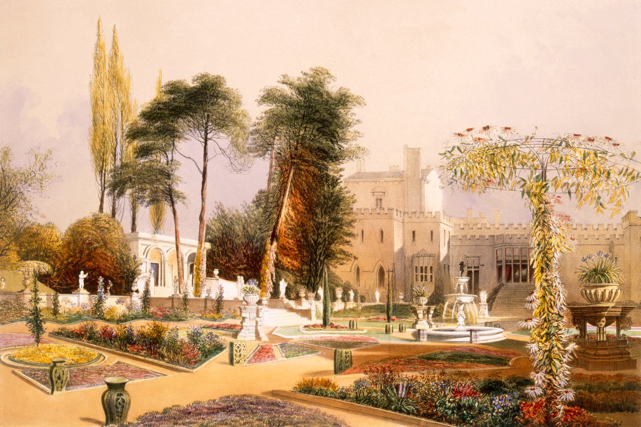 Parterre a wiltoni kertekben, Pembroke grófjának székhelye (chromolitho) alkotó: E. Adveno Brooke