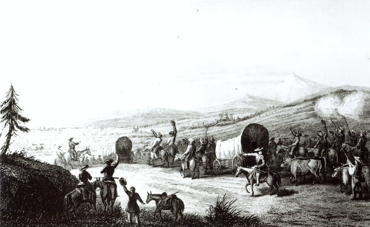A karaván érkezése Sante Fébe, A. L. Dick metszetét alkotó: E. Didier