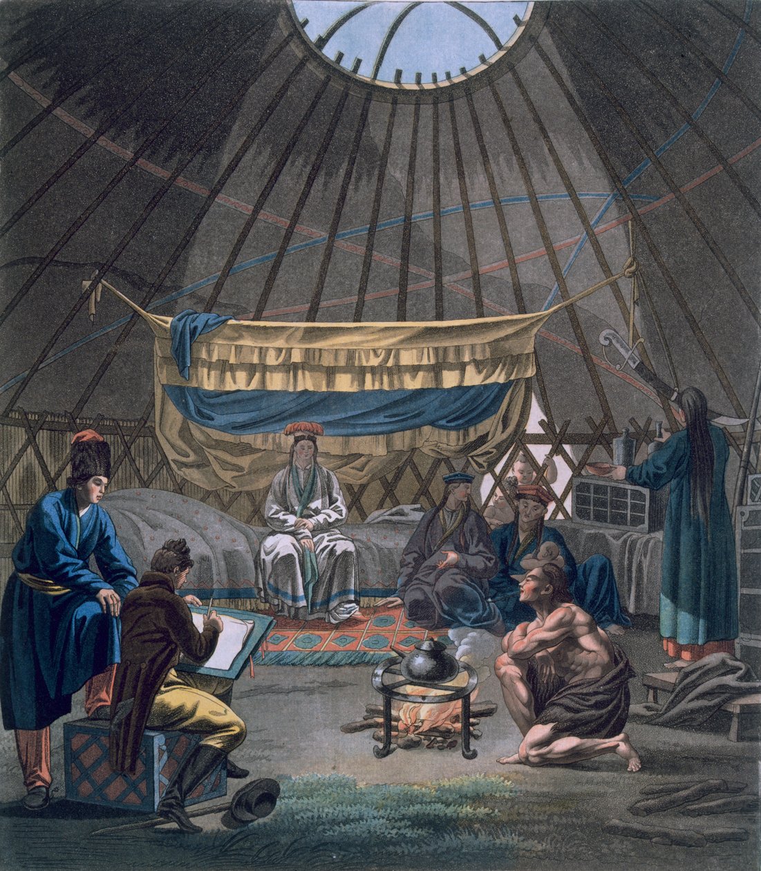 Egy kalmük jurta belseje, 1812-13 alkotó: E. Karnejeff