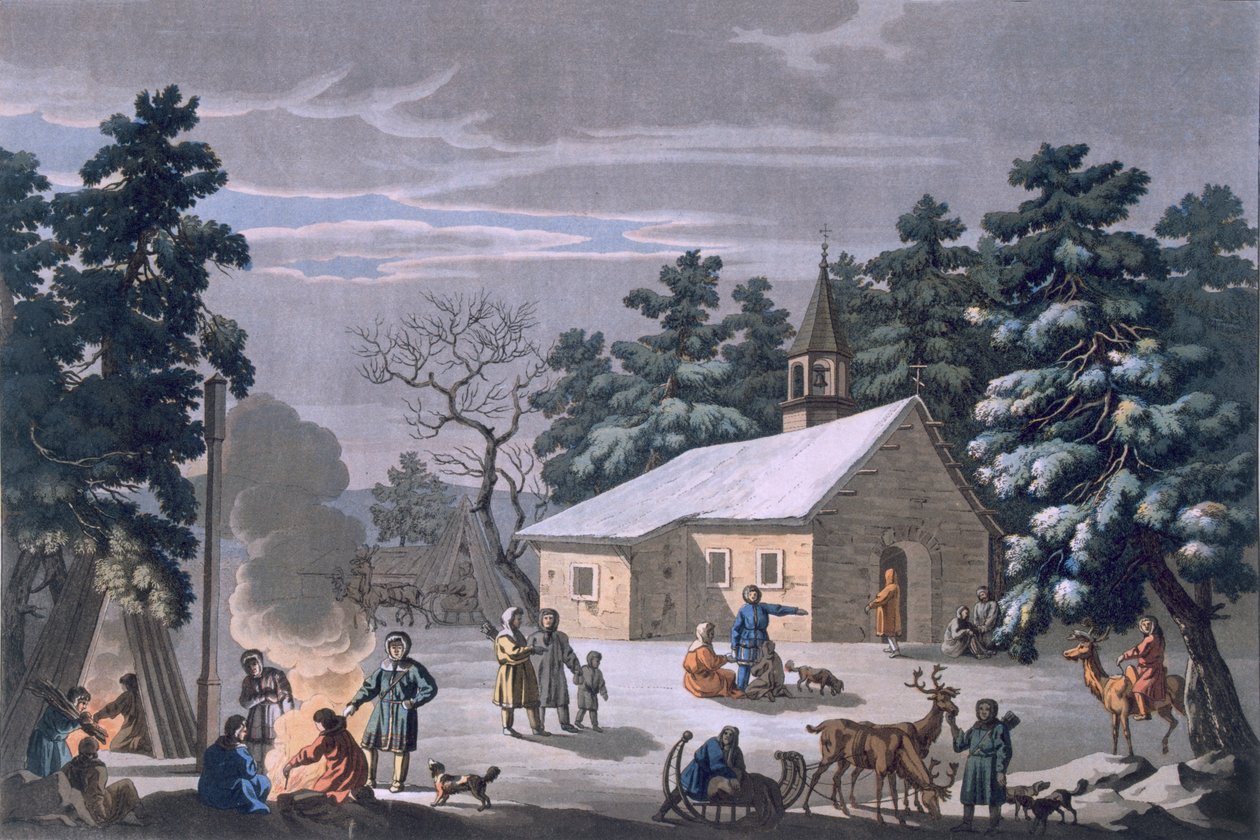 Szamojédok egy éjszakai vásáron Obdorszkban, 1812-13 alkotó: E. Karnejeff