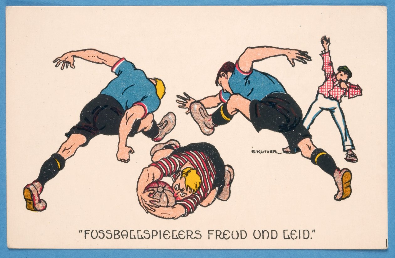 Freud un Leid focista, labdarúgókat ábrázoló képeslap alkotó: E. Kutzer