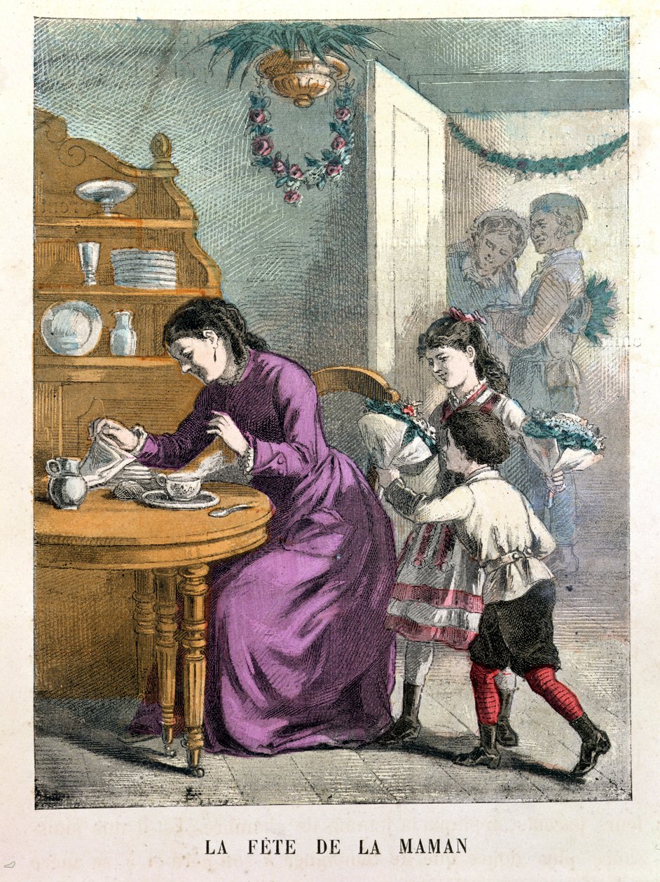 La Fete de la Maman, illusztráció A. des Tilleuls Beaux Jours et Fetes des Petits Enfants című művéből, 19. század vége alkotó: E. Morel