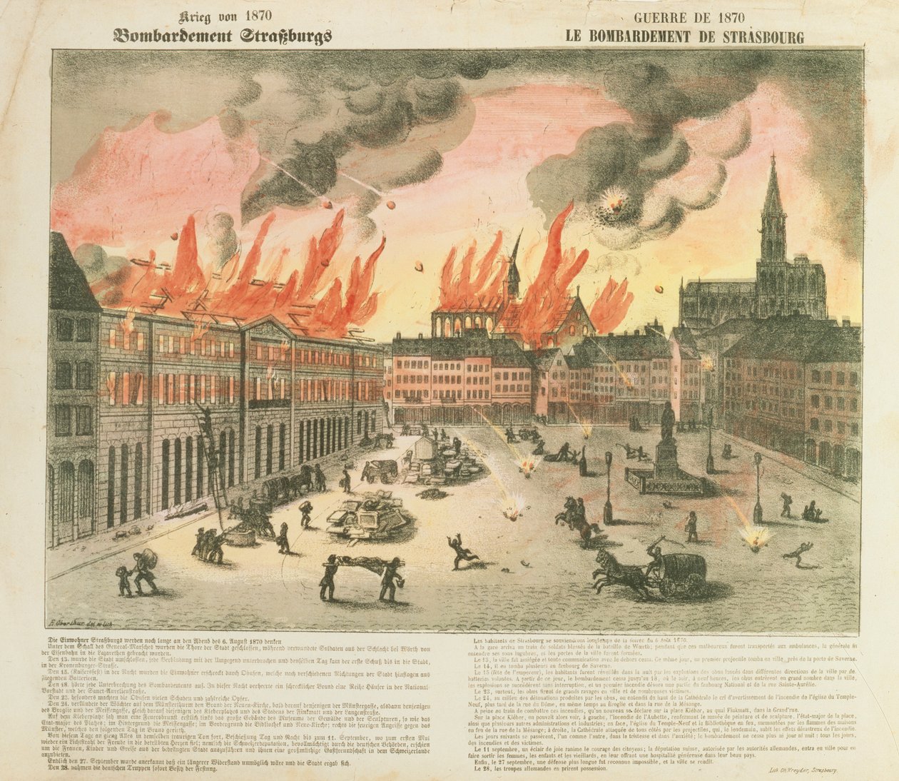 Strasbourg bombázása, 1870. augusztus 24-27., von Werder tábornok vezette badeni csapatok, kiadta Ch. Kreyder, Strasbourg, 1870. alkotó: E. Oberthur