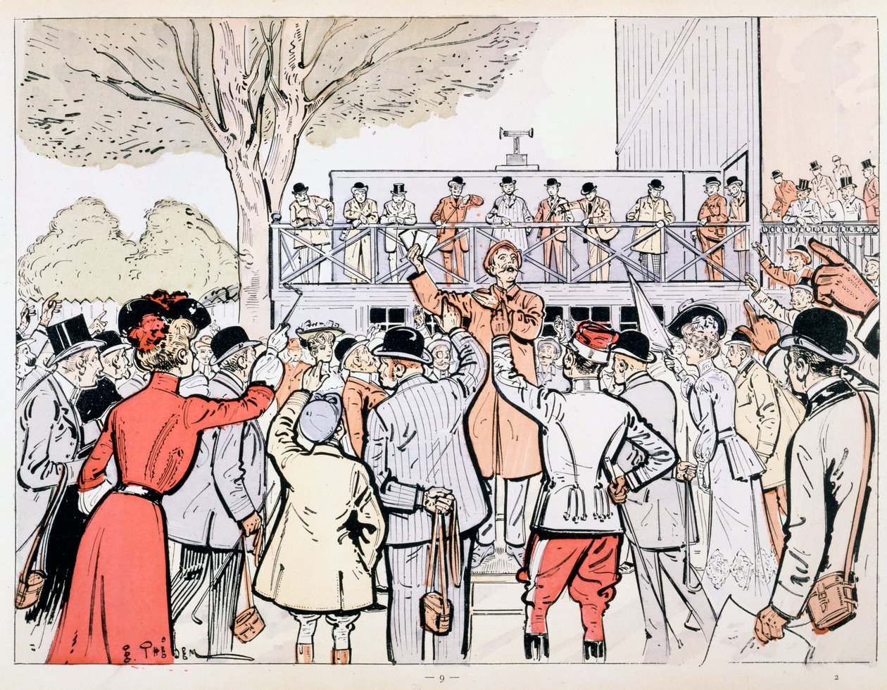 Az Oncourse Bookie, 1905 körül alkotó: E. Thelem