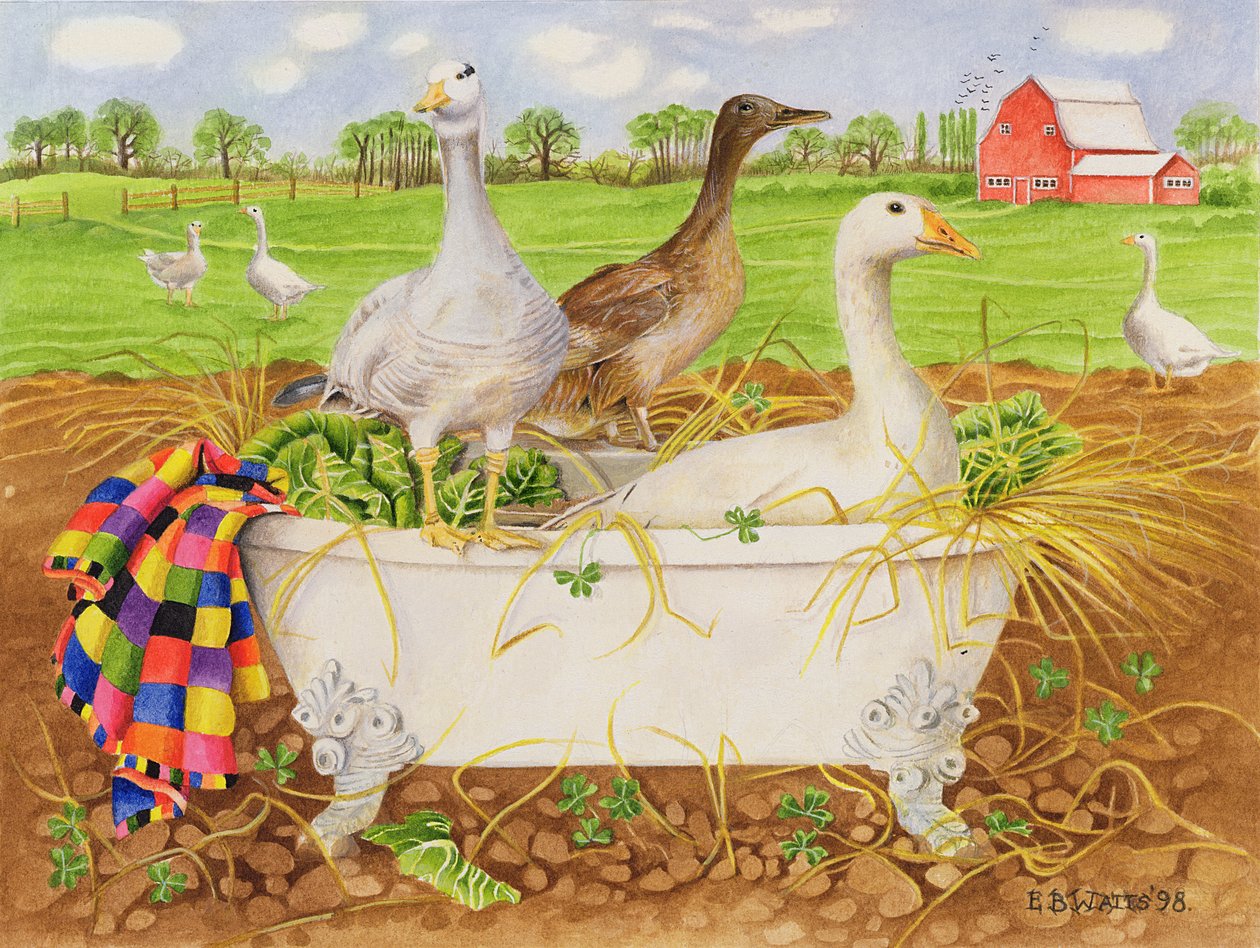 Liba a fürdőkádban, 1998 (akril papíron) alkotó: E.B. Watts