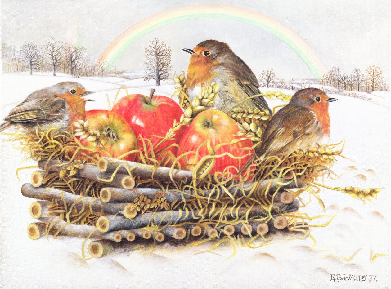 Robins with Apples, 1997 (akril, vászon) alkotó: E.B. Watts