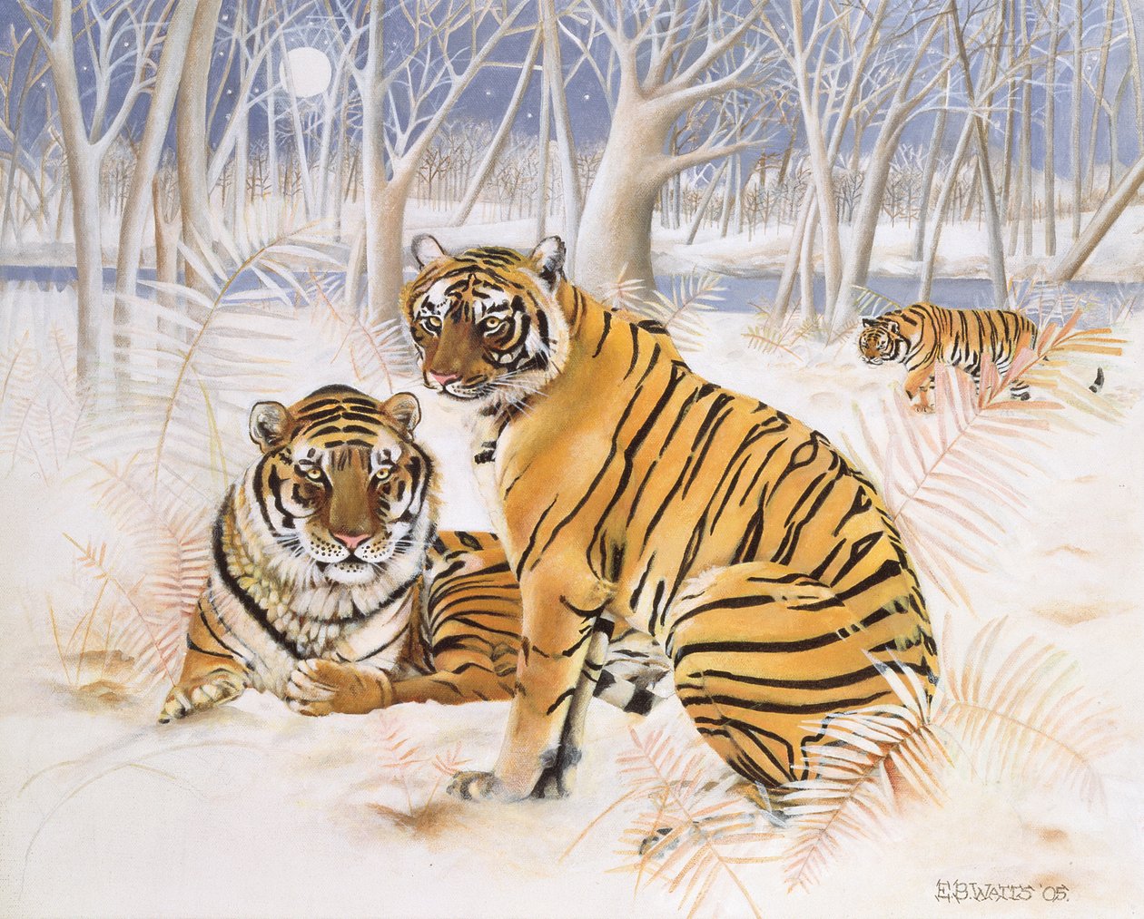 Tigrisek a hóban, 2005 (akril, vászon) alkotó: E.B. Watts