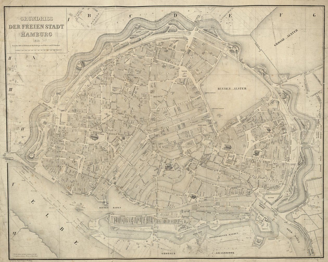 A térkép 1839 -ben jelent meg, és Hamburgot mutatja alkotó: E.F. m.fl. Bernhardt