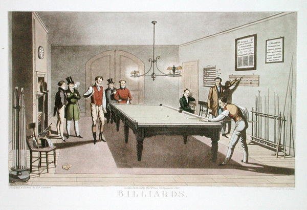Biliárd, metszett G. Hunt, megjelent 1827 (rézkarc) alkotó: E.F. (after) Lambert