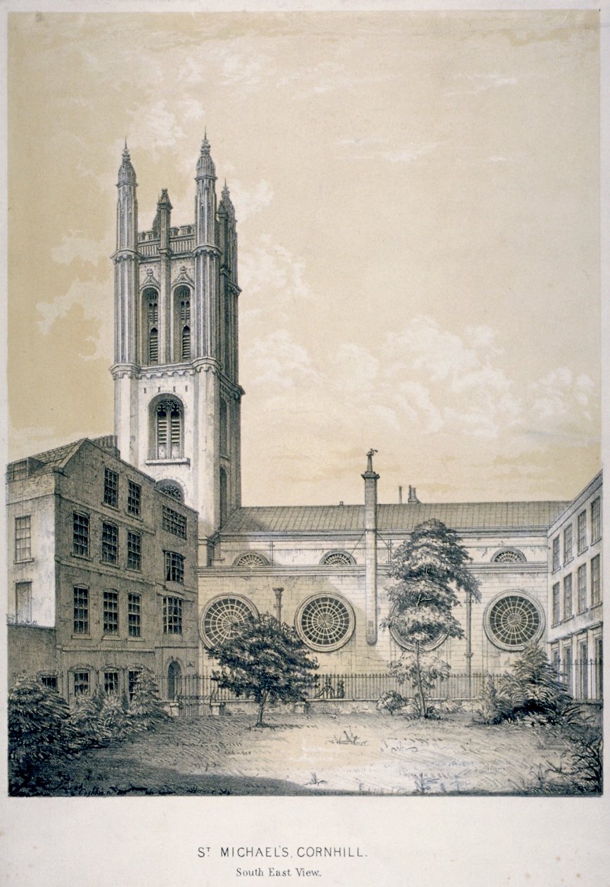 A Szent Mihály-templom délkeleti nézete, Cornhill, London City, 1840 alkotó: EJ Dickinson