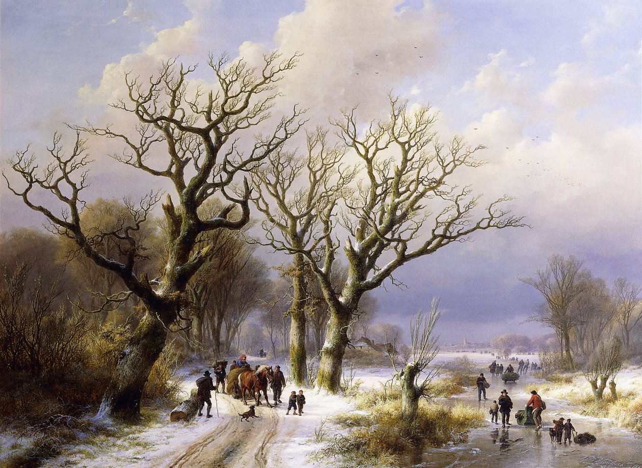 Erdős téli táj alakokkal, 1863 alkotó: E.J. Verboeckhoven