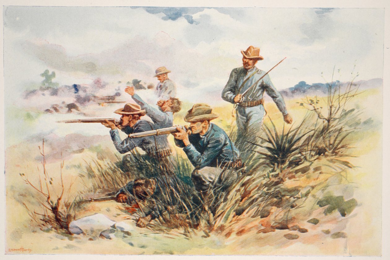 A guantánamói tengerészgyalogság, illusztráció a „Tizenegyedik század csatái” című kötetből. V: A kilencvenes évek kampányai, A. Hilliard Atteridge alkotó: E.S. Hardy