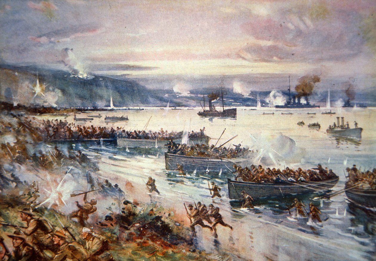 Az ausztrálok partraszállása Gallipoliban, 1915. április (színes litó) alkotó: E.S. Hodgson
