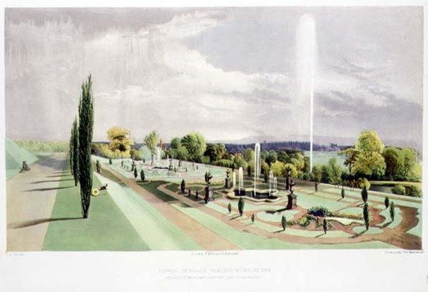 Lower Terrace Garden, Worsley Hall, pub. szerző: Thomas McLean (litho) alkotó: E. Adveno Brooke