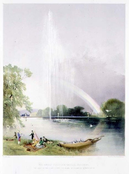 The Great Fountain, Enville Gardens, pub. szerző: Thomas McLean (litho) alkotó: E. Adveno Brooke