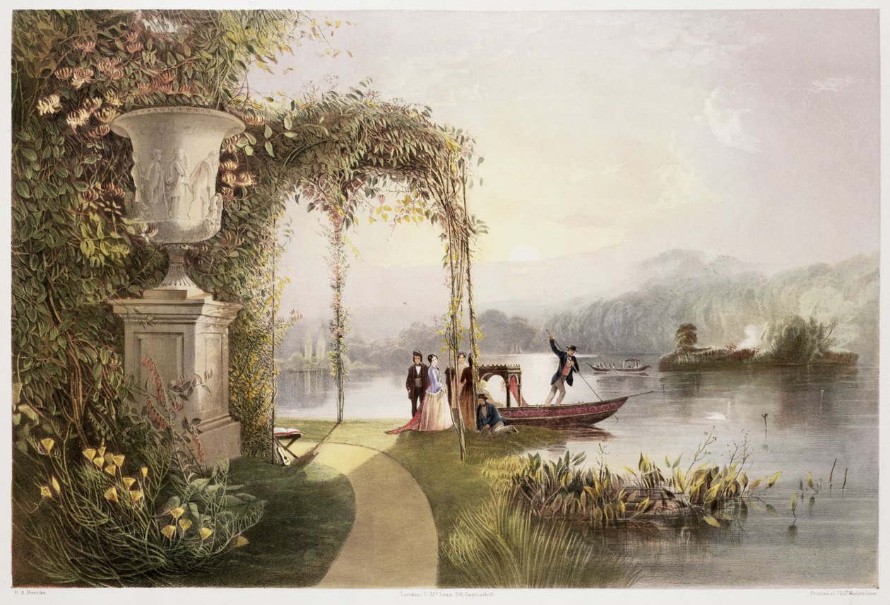 The Lake, Trentham Hall Gardens, „The Gardens of England”, 1857-ben megjelent (chromolitho) alkotó: E. Adveno Brooke
