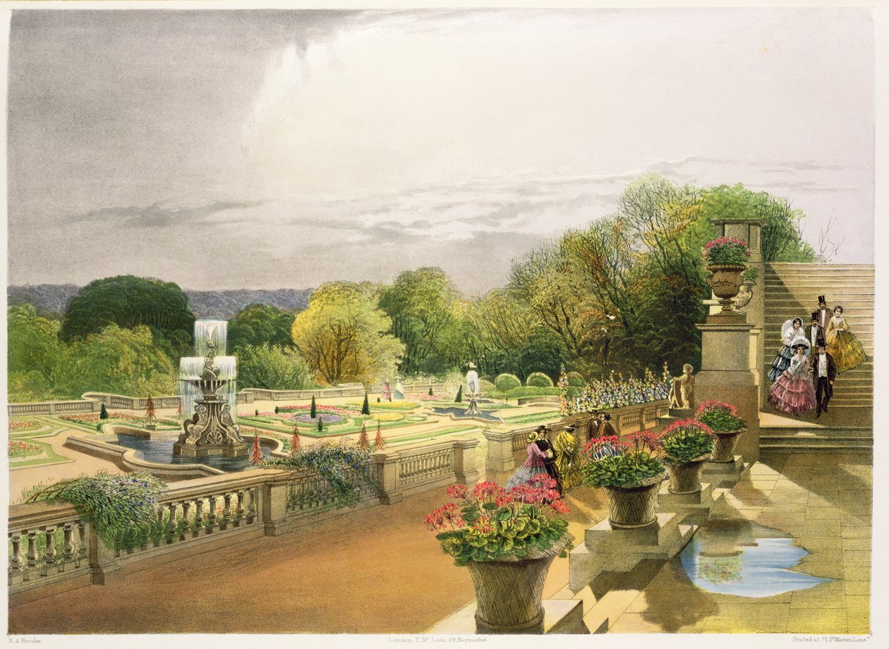 A Parterre, Harewood House Leeds közelében, pub. írta Thomas McLean alkotó: E. Adveno Brooke
