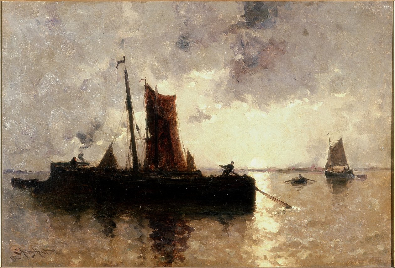 Folyói jelenet szállítással alkotó: E. Aubrey Hunt
