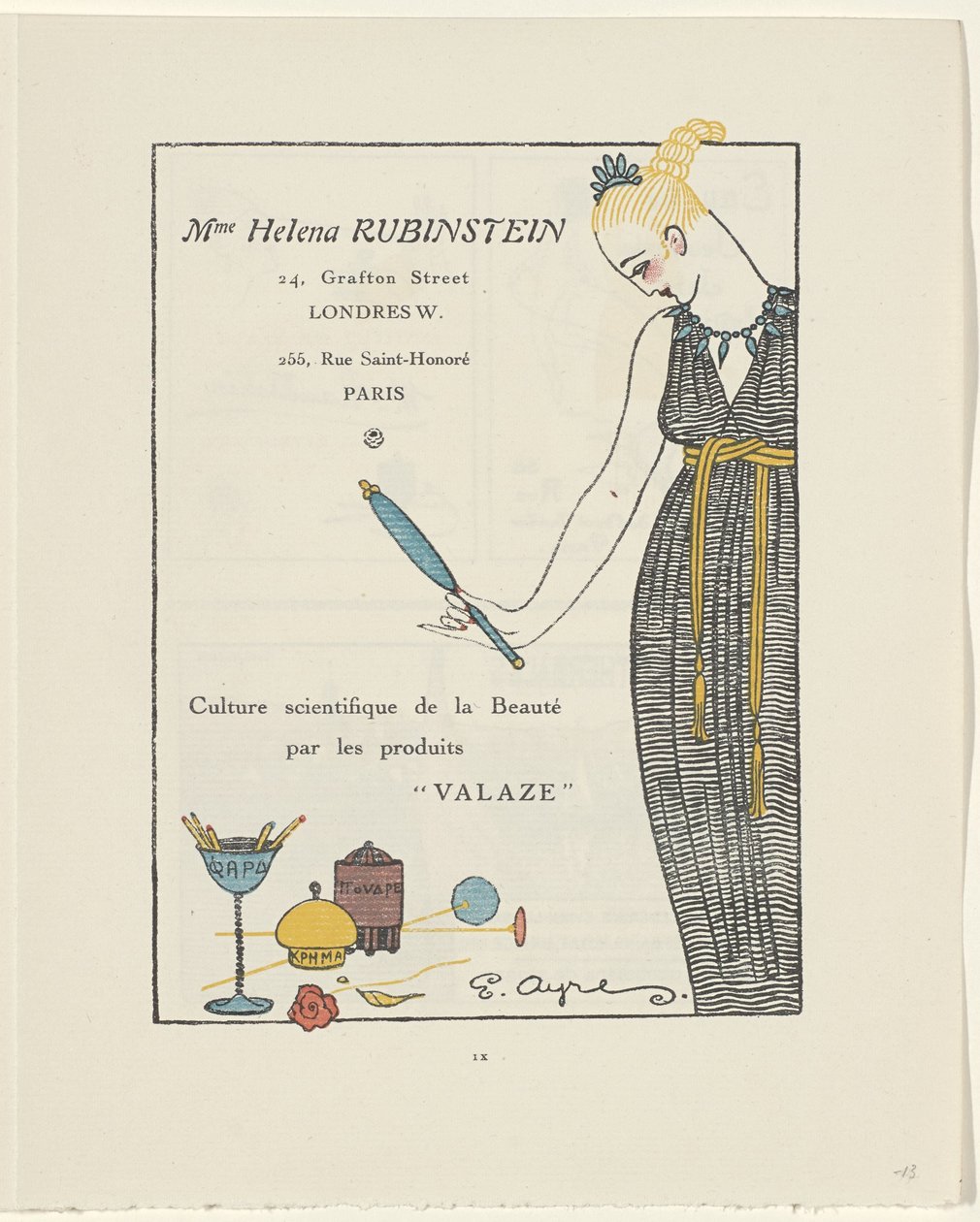 Gazette du Bon Ton, 1914. sz. 6. o. IX: Hirdetés Helena Rubinstein (cím az objektumon) alkotó: E. Ayres