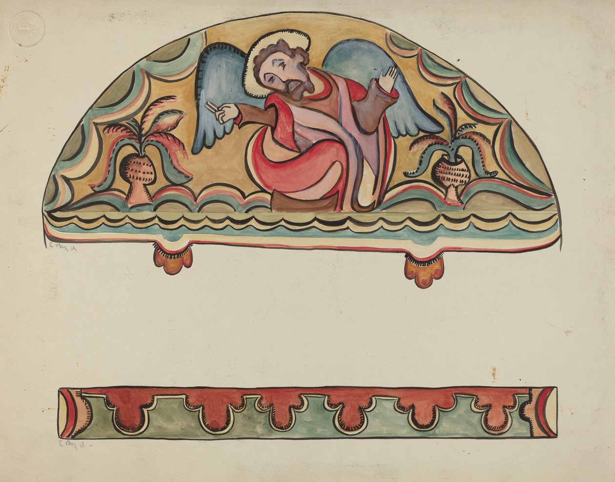 Lunette és részlet a Chimayo állambeli Sanctuario Oltártemplomból, 19351942. alkotó: E. Boyd