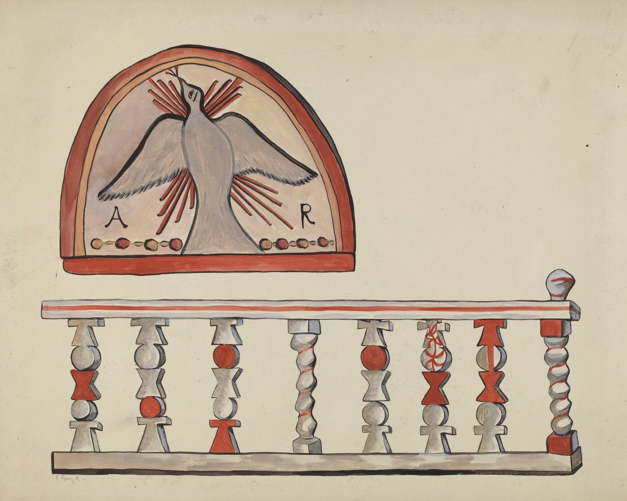 Lunette az Oltártemplomból a Sima Leégett Oltári Vasúti Templomban a Sanctuaryban, Chimayo alkotó: E. Boyd