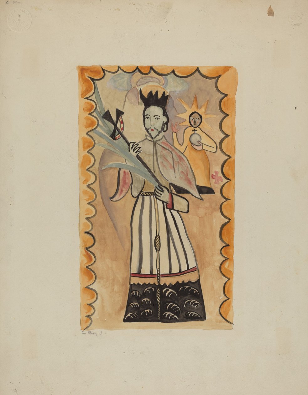 Nepomucene Szent János – Bivalybőrre festve 1800 előtt, 19351942. alkotó: E. Boyd