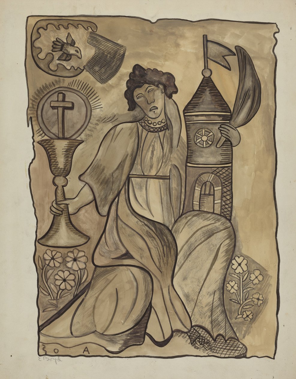 Santa Barbara falakasztása, c. 1936. alkotó: E. Boyd