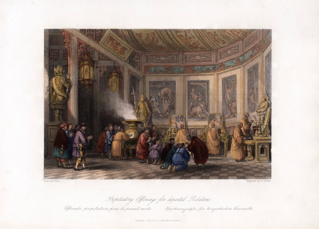 Engedelmes felajánlások az eltávozott hozzátartozóknak, Kína, 1840. sz. alkotó: E. Challis