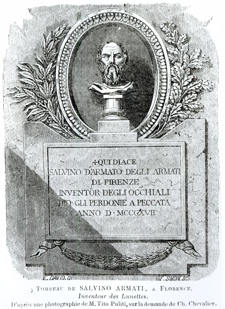 Salvino Armati (†1317) sírja, F. Simon metszete, előlap a "Hygiene de la Vue"-ből, Arthur Chevalier (1830-72) 1861 alkotó: E. David