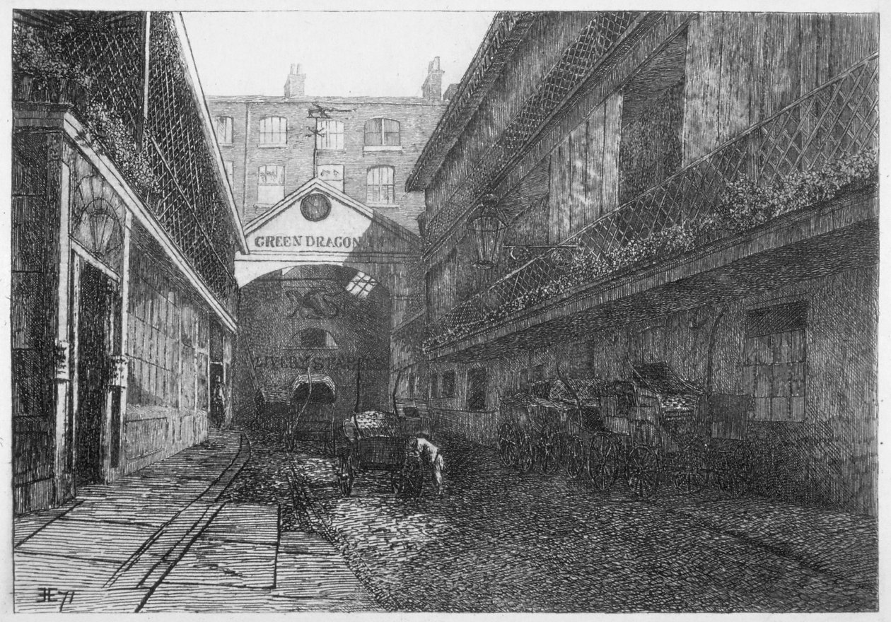 The Green Dragon Inn, Bishopsgate, City of London, 1871 alkotó: E Edwards