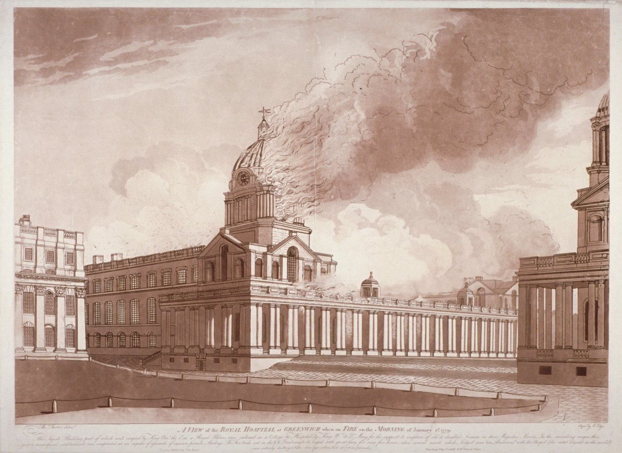 Kilátás a tűzről a londoni Greenwich Kórházban, 1779. január 2-án reggel alkotó: E Edye