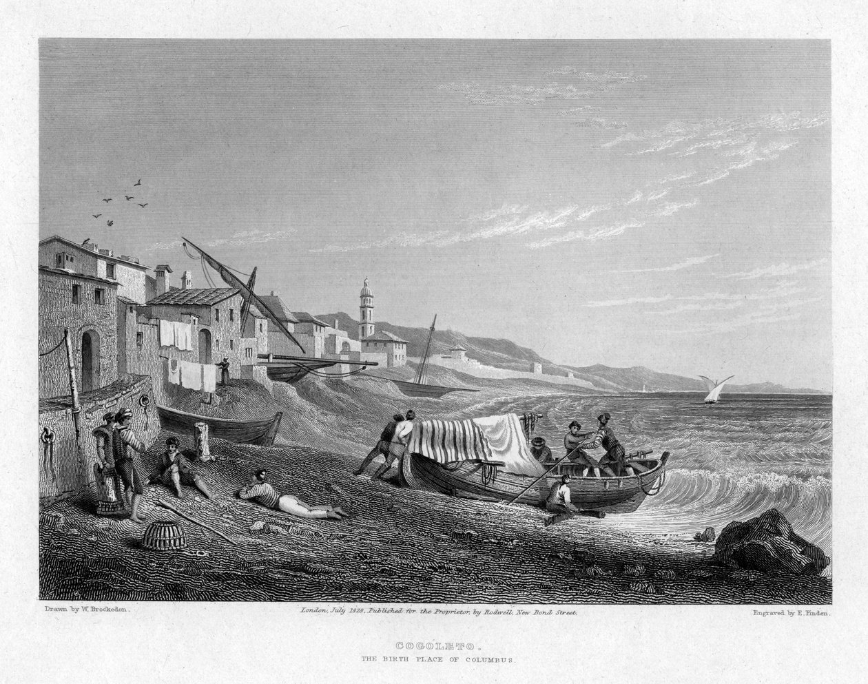 Cogoleto, Columbus születési helye, Olaszország, 1828. alkotó: E. Finden