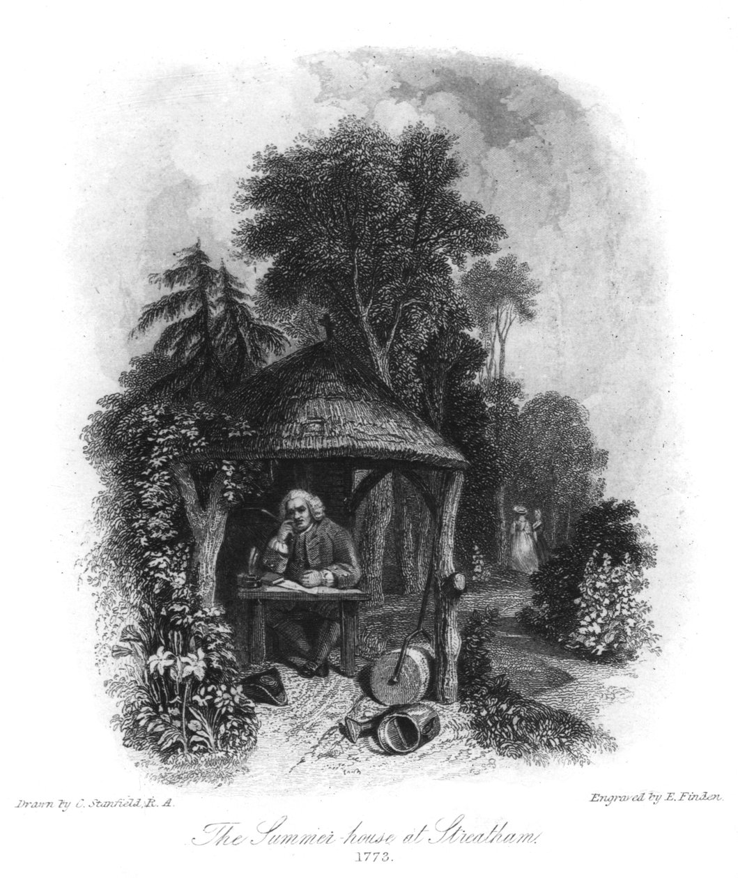 Dr. Johnsons nyaraló Streathamben, 1773, 19. század alkotó: E. Finden