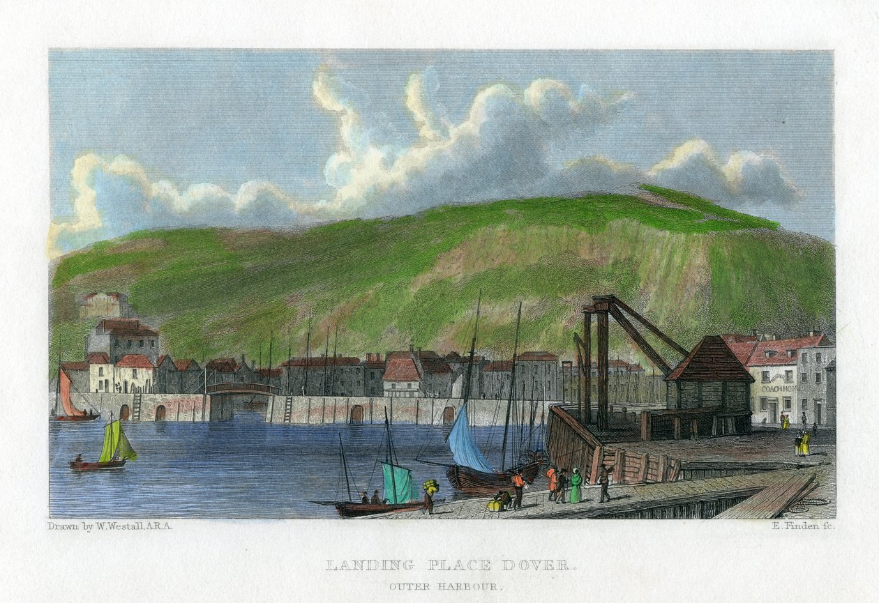 Kikötőhely, külső kikötő, Dover, Kent, 19. század. alkotó: E. Finden