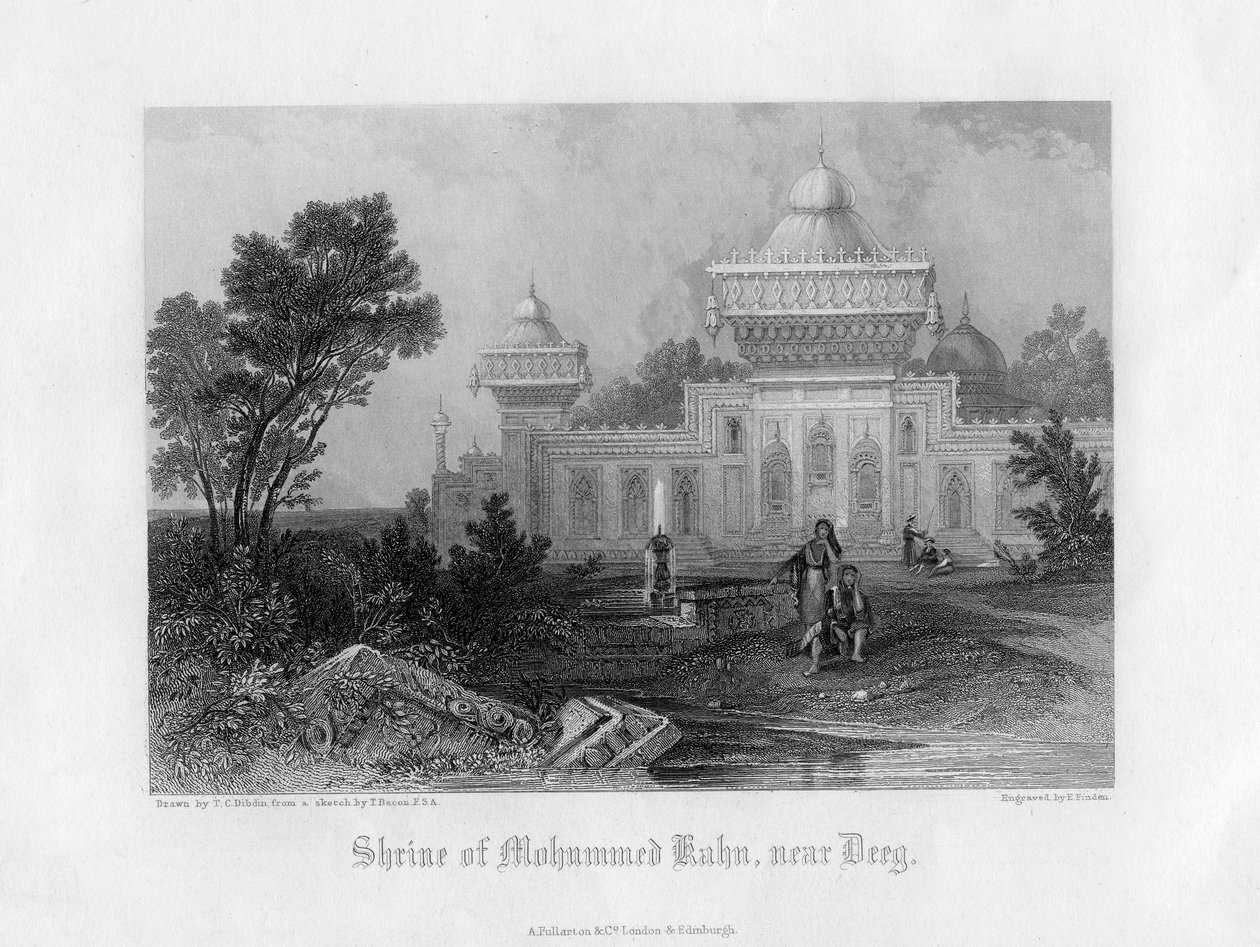 Mohummed Kahn szentély, Deeg közelében, Rajasthan, India, 19. század közepe. alkotó: E. Finden