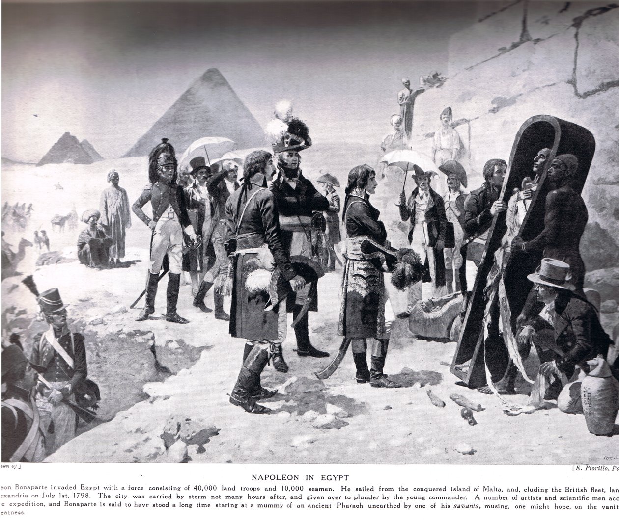 Napóleon Egyiptomban, illusztráció a "Hutchinsons History of the Nations" című könyvből, 1910 körül. alkotó: E. Fiorillo