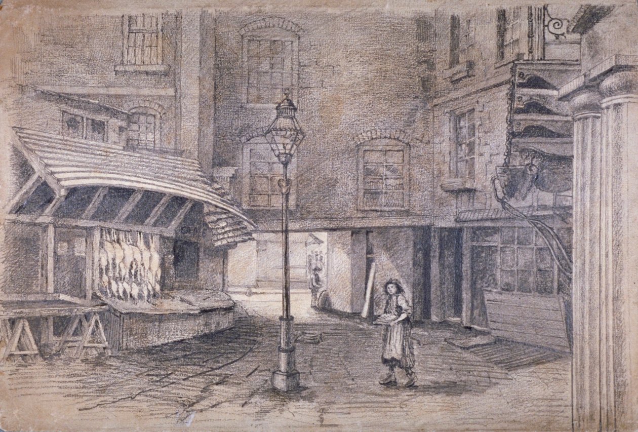 Poulterer üzlete a Clare Market-ben, Westminster, London, 1850 alkotó: E Holah