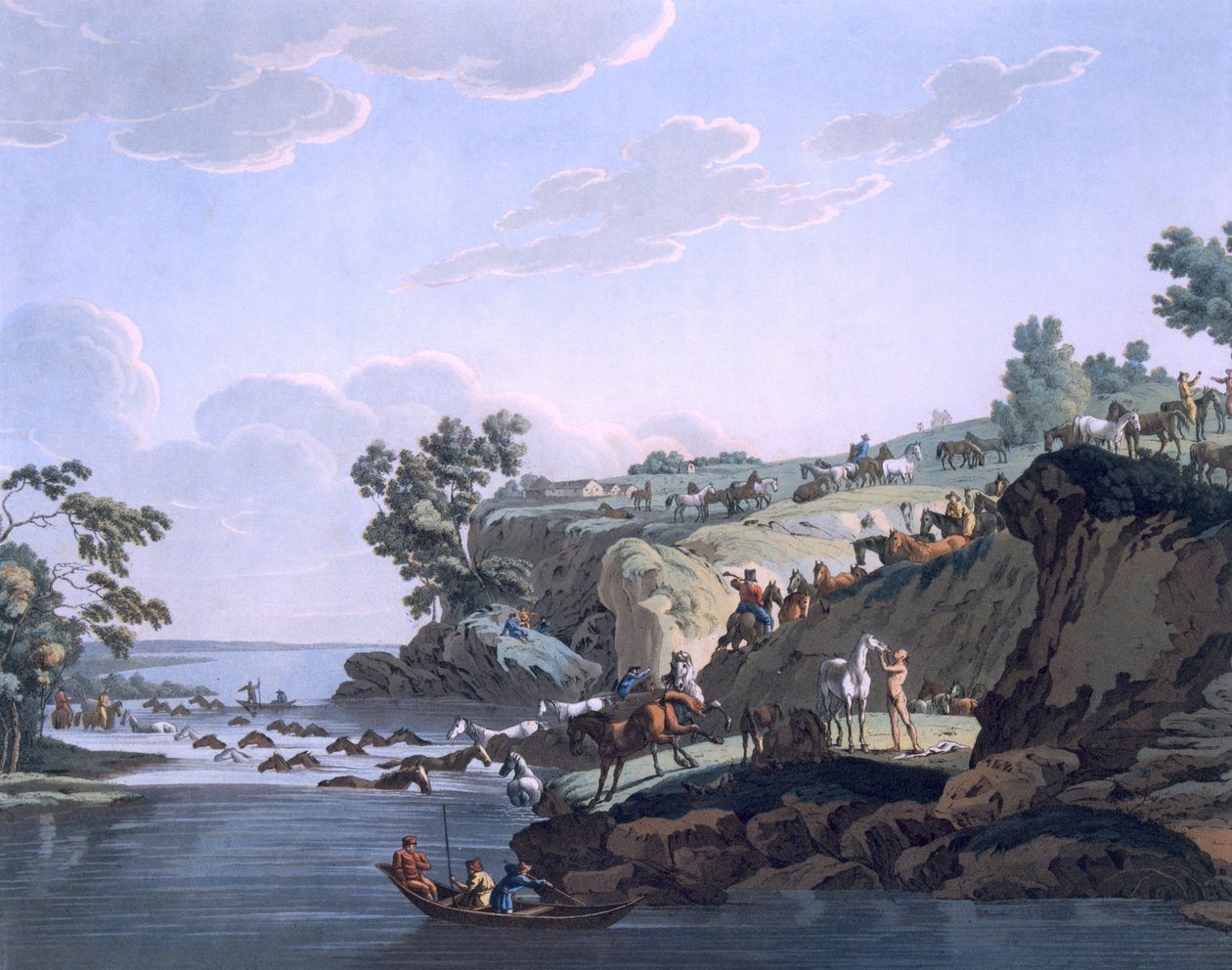 Lovak átkelés a folyón, 1812-13 alkotó: E. Karnejeff