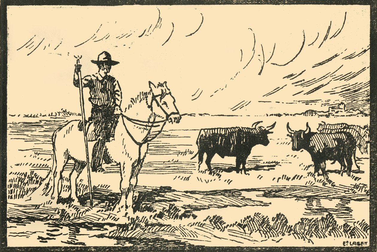 „Camargue-i ​​táj – Camargue-i ​​kilátás”, 1920-as évek. alkotó: E Laget