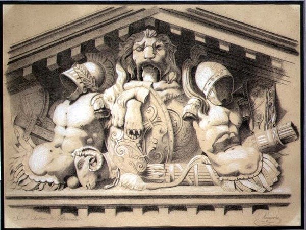 Szoborcsoport a Louvre-ban (szén, fehér kréta, papír) alkotó: E. Laquerbe